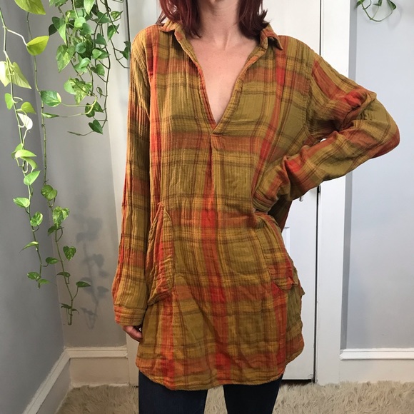 CP Shades Tops - CP Shades x Free People Yellow Flannel Tunic Top